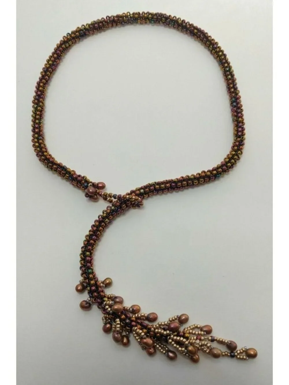 Freshwater Pearls Swarovski Crystals Lariat Necklace Japanese Beads Artisan-Made - Picture 8 of 8
